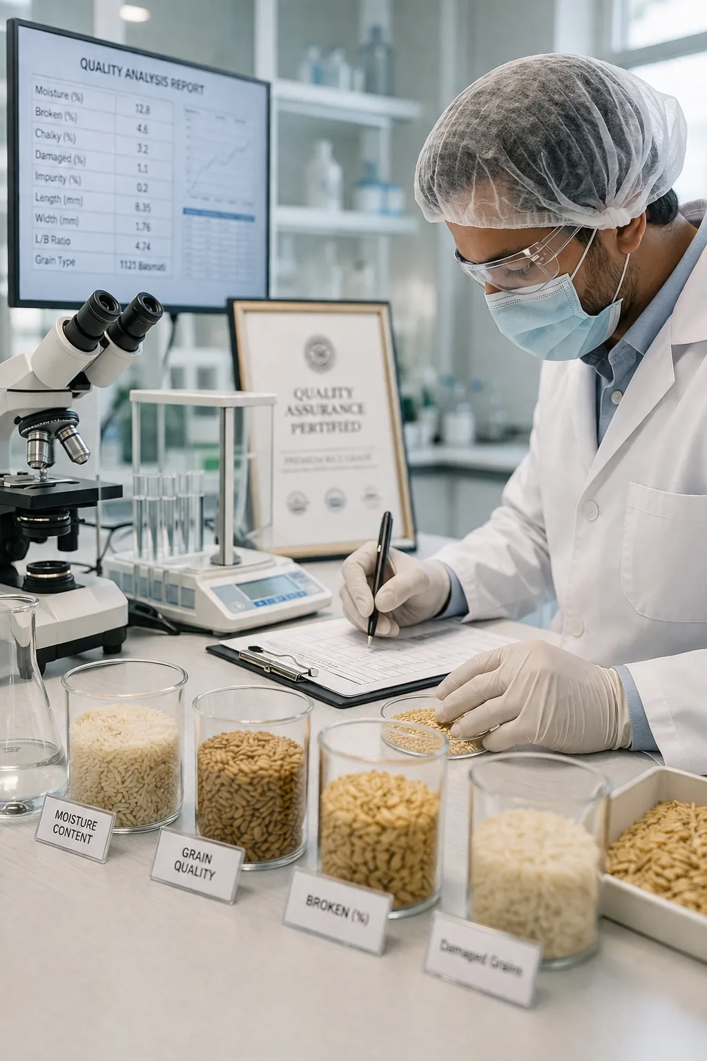 Professional laboratory testing for rice export quality assurance