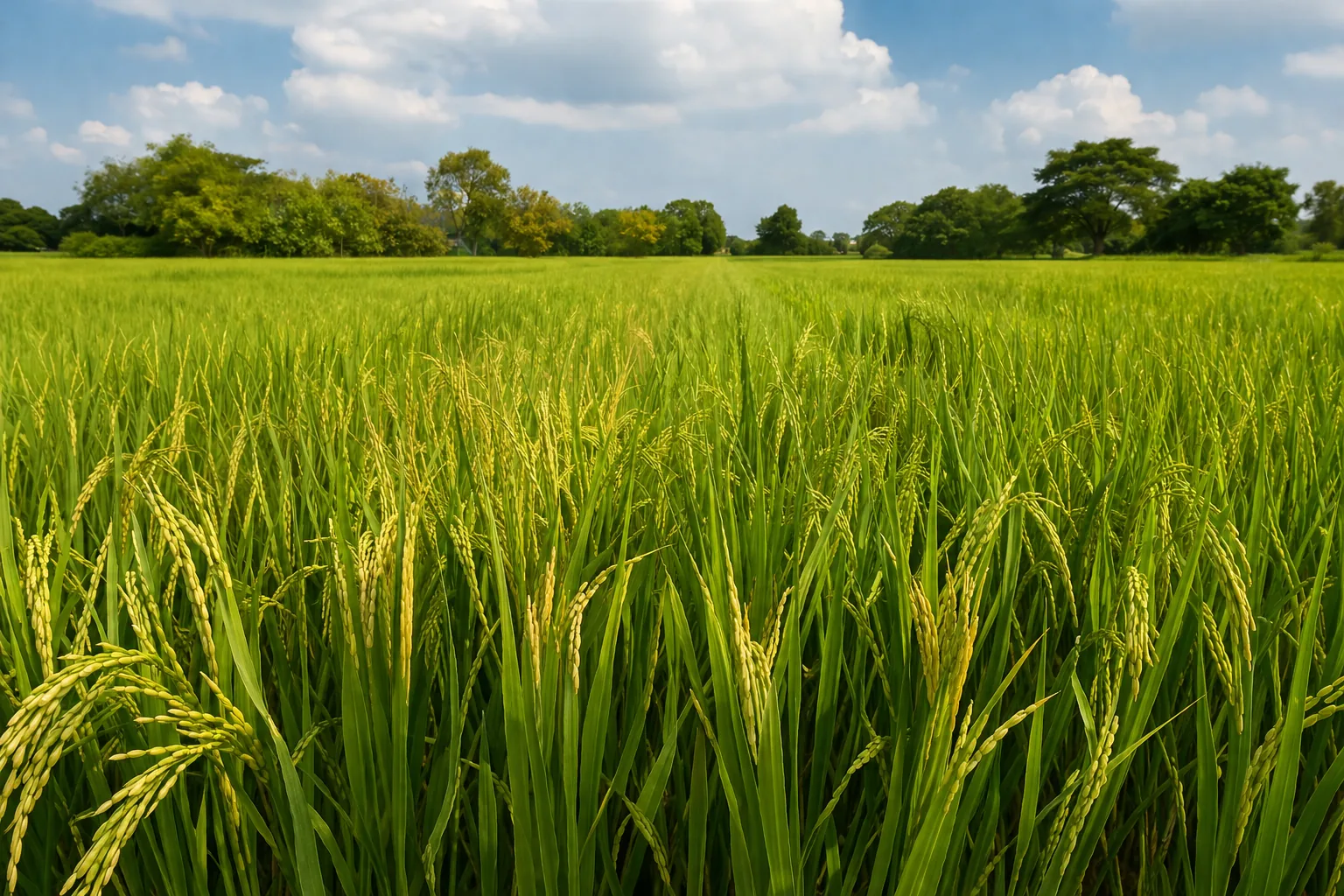 Premium rice paddy fields before harvest